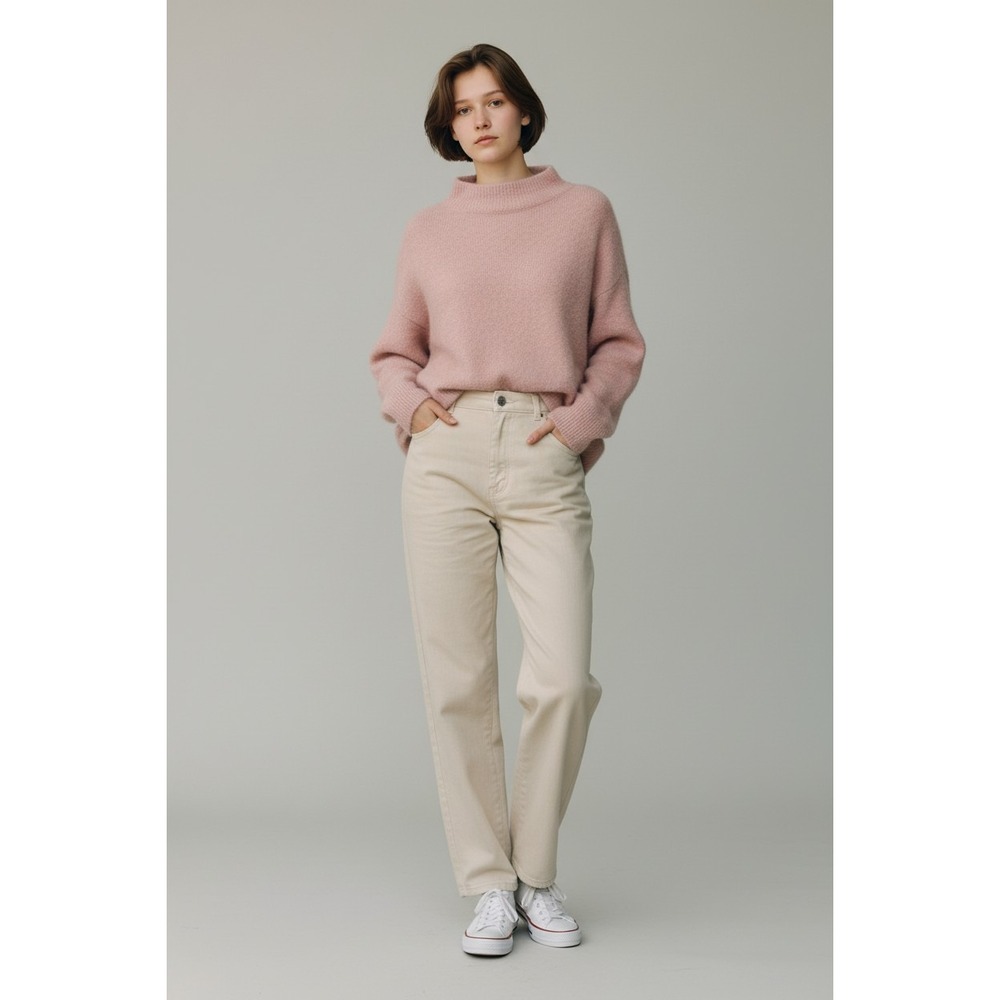 Ann Taylor Petite Long Sleeve Sweater Pink Size S Cotton Mock Neck